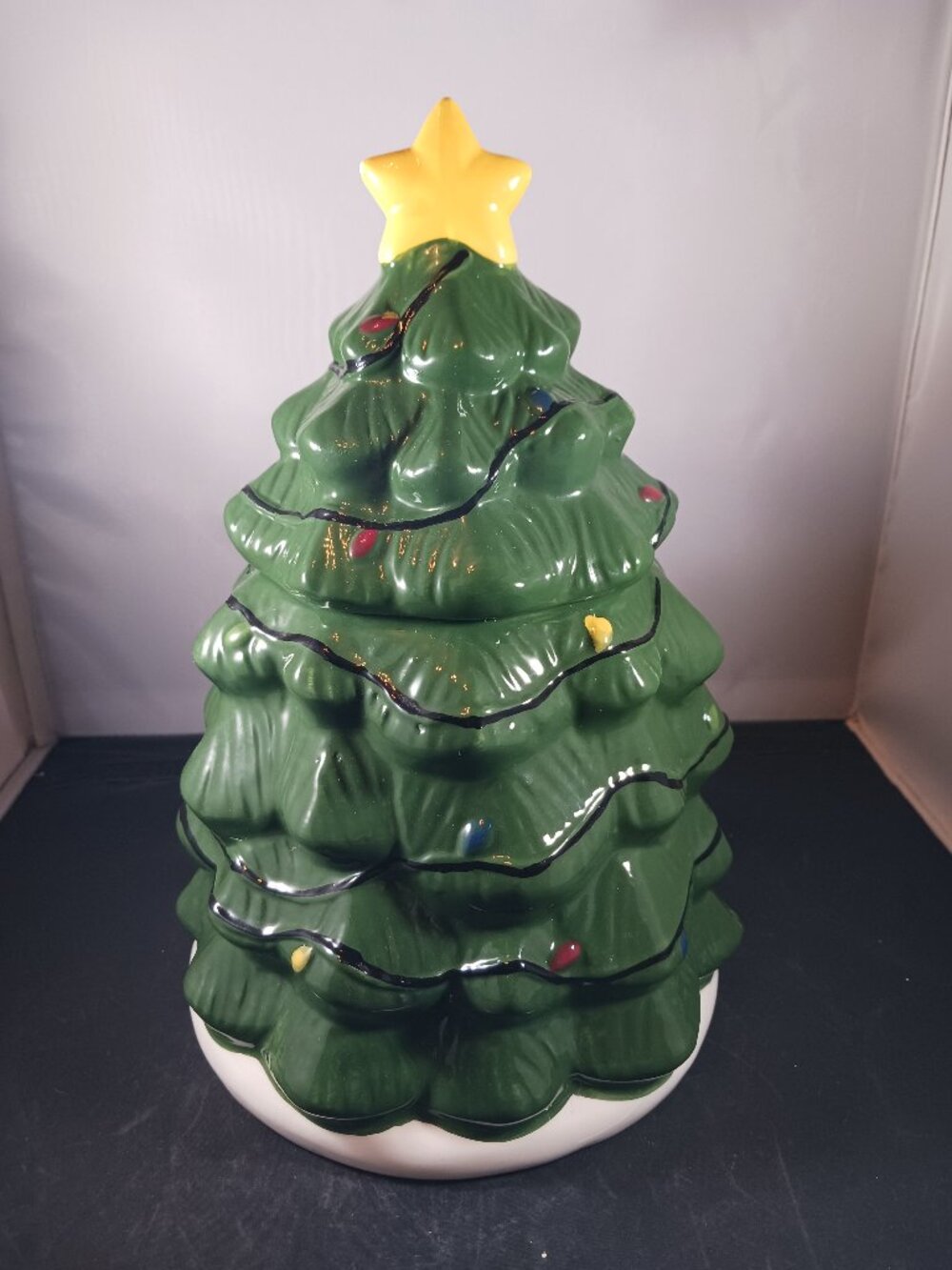 Cookie Jar Canister Vintage Green Ceramic Christmas Tree